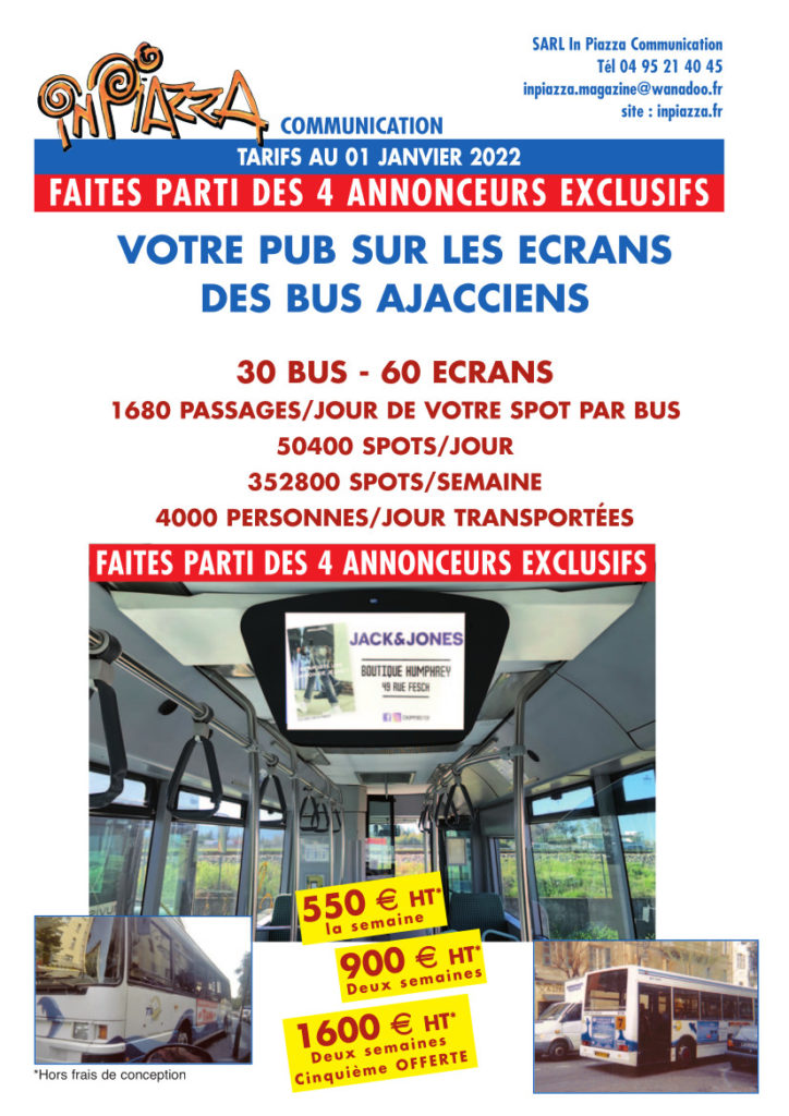 In Piazza communication tarifs 2022 écrans bus Ajacciens