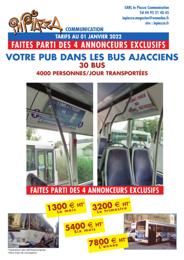 In Piazza communication tarifs 2022 pub écrans bus Ajacciens